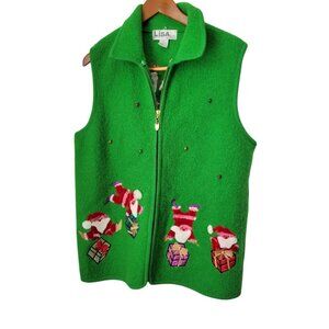 Women's Christmas Vest Green Santa's 1X Plus Super Cute Lisa International